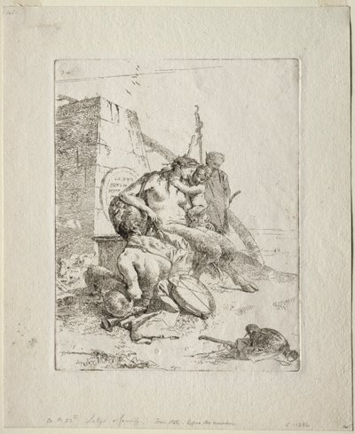 Scherzi di Fantasia: Família Satyr com o Obelisco de Giovanni Battista Tiepolo