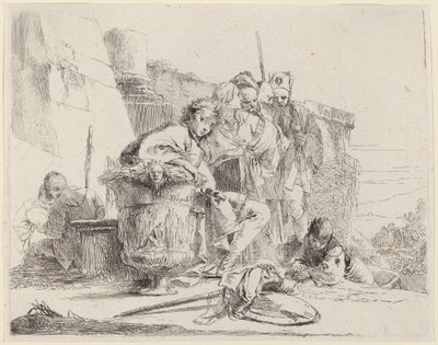 Jovens sentados encostados em uma urna de Giovanni Battista Tiepolo