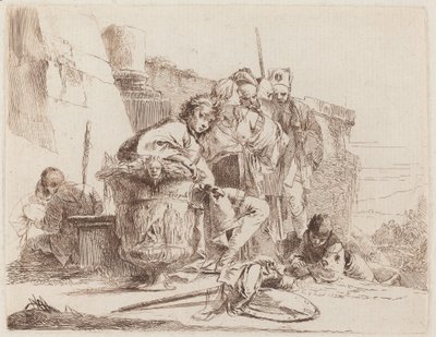 Jovens sentados encostados em uma urna de Giovanni Battista Tiepolo