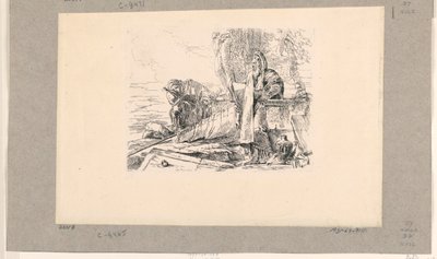 Mago em pé, soldado sentado e um homem, do Vari Capricci de Giovanni Battista Tiepolo