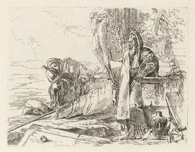 Filósofo permanente e duas outras figuras, de Vari capricci (Vários caprichos) de Giovanni Battista Tiepolo