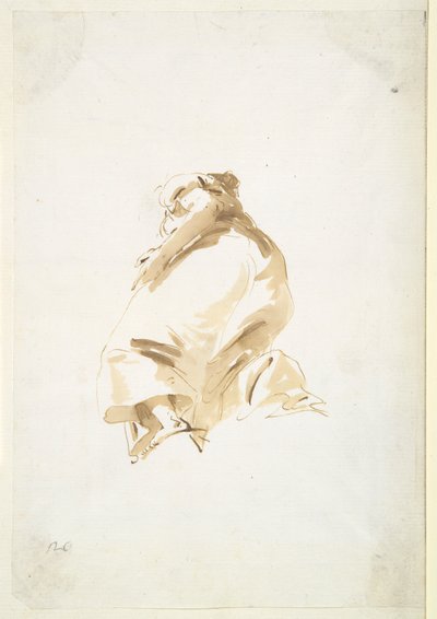 Figura feminina de pé vista de trás e de baixo de Giovanni Battista Tiepolo