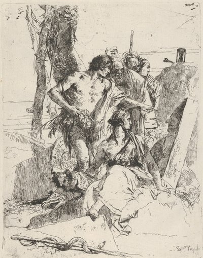 A descoberta do túmulo de Punchinello, do Scherzi, ca. 1743-50. de Giovanni Battista Tiepolo