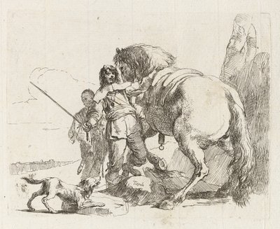 O cavaleiro de pé ao lado de seu cavalo, de Vari capricci (Vários caprichos) de Giovanni Battista Tiepolo
