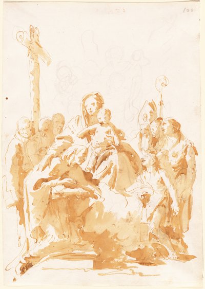 A Virgem e o Menino adorados por bispos, monges e mulheres de Giovanni Battista Tiepolo