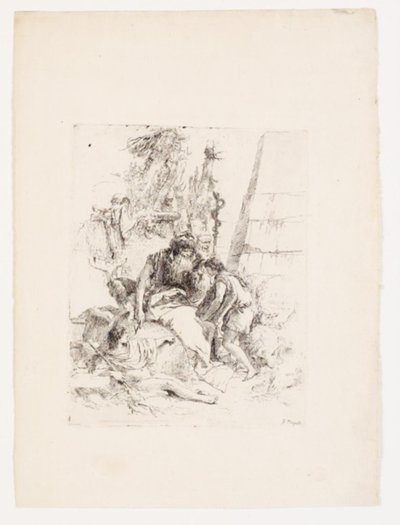 Dois bruxos sentados e dois jovens de Giovanni Battista Tiepolo