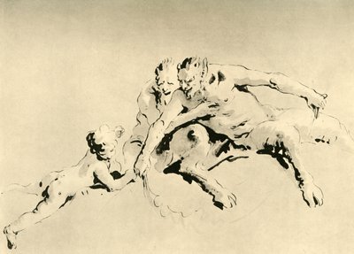 Dois Fauns e um Cupido, meados do século XVIII, 1928 de Giovanni Battista Tiepolo