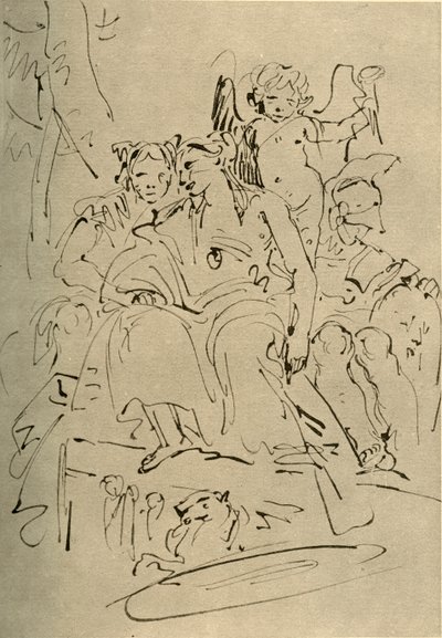Duas mulheres, Eros e um soldado, meados do século XVIII, 1928 de Giovanni Battista Tiepolo
