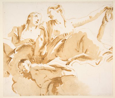 Duas mulheres, uma segurando uma âncora, e um putto sobre nuvens de Giovanni Battista Tiepolo