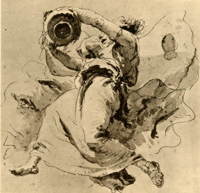 Dois gênios segurando um jarro, meados do século XVIII, 1928 de Giovanni Battista Tiepolo