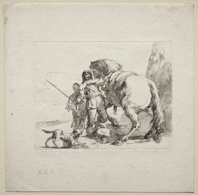 Vários Caprichos: O Cavaleiro Montando seu Cavalo, 1785. de Giovanni Battista Tiepolo