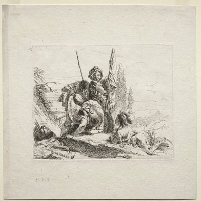 Vários caprichos: os três soldados e o menino de Giovanni Battista Tiepolo