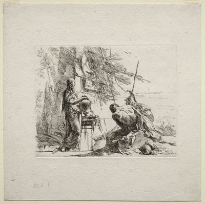 Vários caprichos: a mulher de pé com as mãos em um vaso de Giovanni Battista Tiepolo