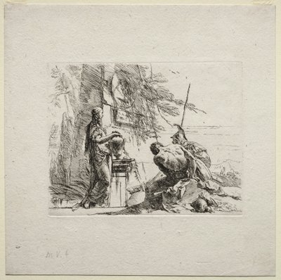 Vários caprichos: A mulher de pé com as mãos em um vaso, 1785. de Giovanni Battista Tiepolo
