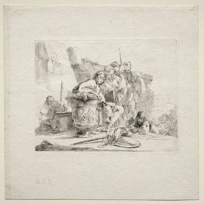 Vários caprichos: o jovem sentado, encostado numa urna de Giovanni Battista Tiepolo