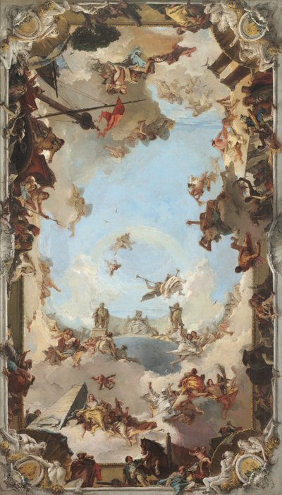 Riqueza e Benefícios da Monarquia Espanhola sob Carlos III de Giovanni Battista Tiepolo