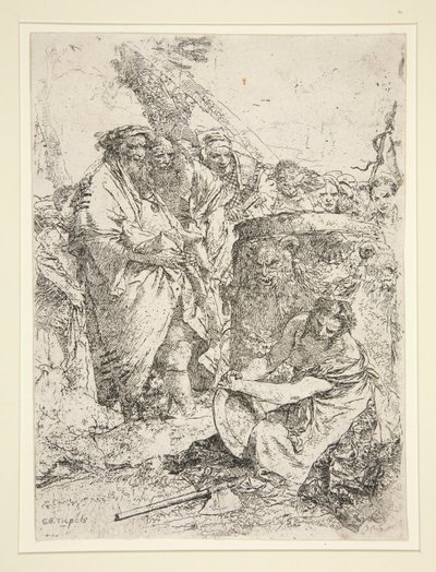 Mulher ajoelhada e segurando um prato, da série Scherzi de Giovanni Battista Tiepolo