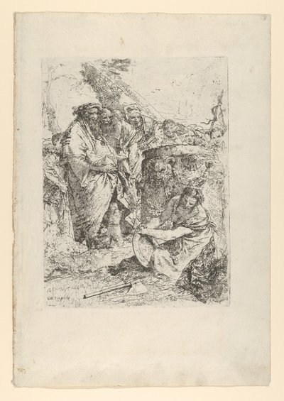 Mulher ajoelhada na frente de mágicos e outras figuras, do Scherzi, ca. 1743-50. de Giovanni Battista Tiepolo