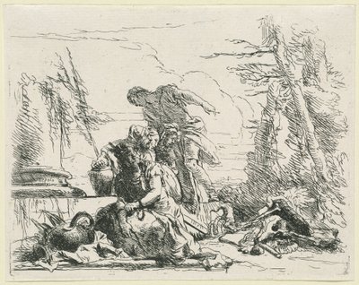 Mulheres e homens sobre uma pira ardente de ossos de Giovanni Battista Tiepolo
