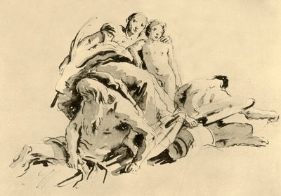 Jovem mulher com menino, Rivergod e Satyr, meados do século XVIII, 1928 de Giovanni Battista Tiepolo