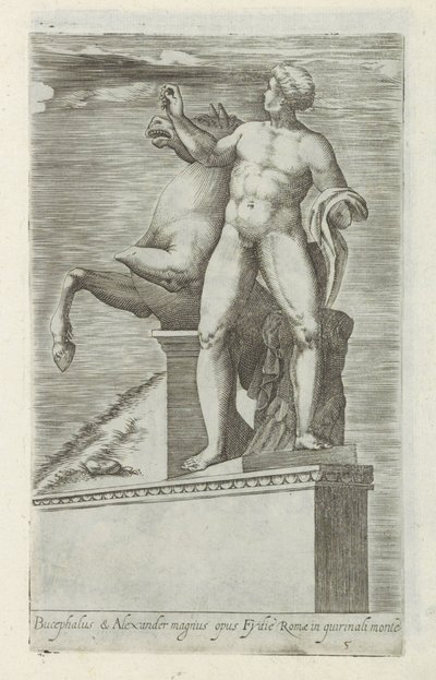Sculptuur van een van de Dioscuren op het Quirinaal te Rome Bucephalus & Alexander ótimo trabalho (...) (título no objeto) Esculturas antigas em Roma (título da série) Ícones das antigas estátuas da cidade de Roma que são vistas em locais públicos (título  de Giovanni Battista de