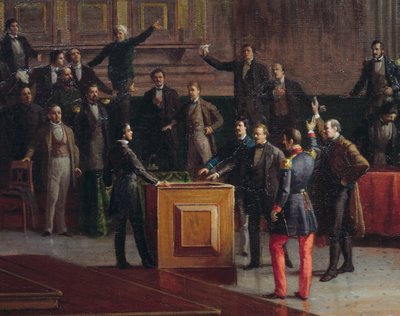 Governo temporário de Veneza escolhendo a resistência ao fim amargo (1849), pintura de Giovanni Battista Della Libera de Giovanni Battista della Libera