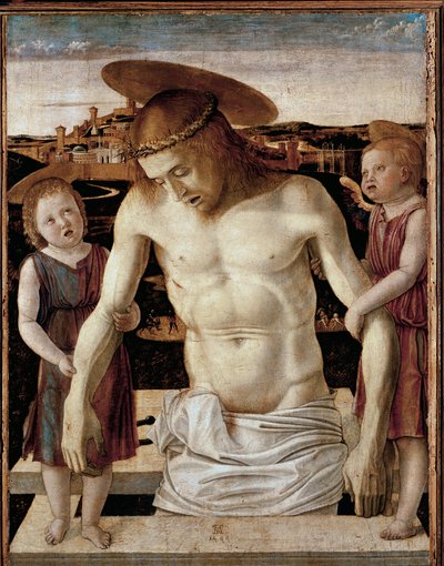 Cristo morto com dois anjos (tempera no painel de Giovanni Bellini