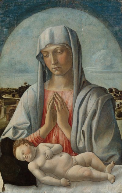 Madonna adorando a criança adormecida, início dos anos 1460. de Giovanni Bellini