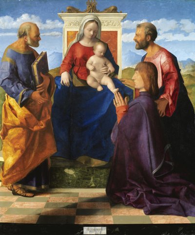 Madona e Menino entronizado com santos e doador de Giovanni Bellini