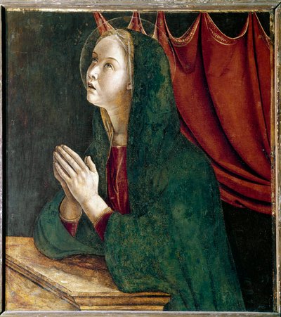 Políptico de São Vicente Ferrier: virgem da anunciação Pintura de Giovanni Bellini dit il Giambellino (ca. 1432-1516) 1464-1468 Dim 72x67 cm Veneza Igreja de São João e São Paulo de Giovanni Bellini