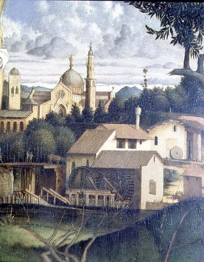 A Crucificação, detalhe da arquitectura ao fundo (ver também 87046, 87045, 87090) c.1505 (painel) de Giovanni Bellini