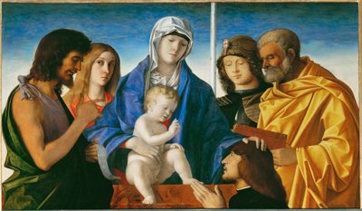 Virgem e menino com os santos João Batista, Madalena, Jorge e Pedro ... de Giovanni Bellini
