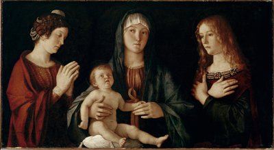 Virgem com criança com Santa Catarina e Santa Maria Madalena (tempera no painel de Giovanni Bellini