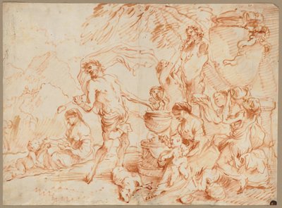 Bacanal diante de uma ermida, início da década de 1660 (óleo e pigmento castanho-avermelhado) de Giovanni Benedetto (1609 64) Castiglione