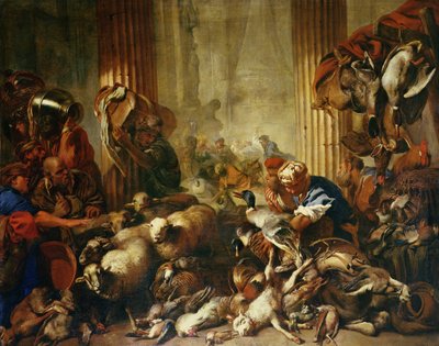 Jesus expulsando os mercadores do templo (óleo sobre tela) de Giovanni Benedetto Castiglione