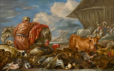 Os Animais que Entram na Arca de Noé, c.1639-64 (óleo sobre painel) de Giovanni Benedetto Castiglione