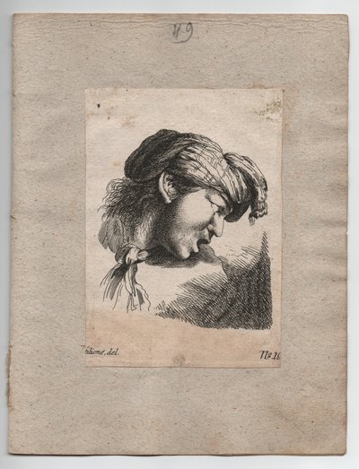 Cabeça de turco com lenço, ca. 1750 (gravura) de Giovanni Benedetto (1609 64) (after) Castiglione