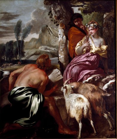 Jacob encontra Rachel no poço Pintura de Giovanni Benedetto Castiglione dit il Grechetto (1610-1665) Genes do século XVII, coleção particular de Giovanni Benedetto Castiglione