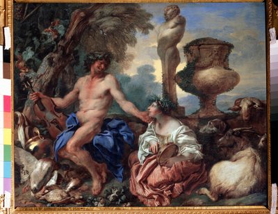"Cena Pastoral. Faun and Shepherdess" Pintura de Giovanni Benedetto Castiglione (1610-1665) 1650 aproximadamente Moscovo, Museu de Belas Artes Pushkin de Giovanni Benedetto Castiglione