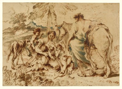 Uma família numa paisagem desértica de Giovanni Benedetto Castiglione