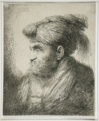 Homem barbudo vestindo um turbante, 1647-51 de Giovanni Benedetto Castiglione