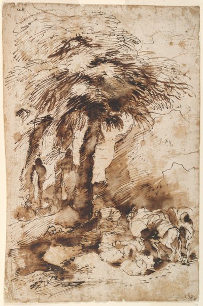 Caravana em repouso perto de um Herm de Giovanni Benedetto Castiglione