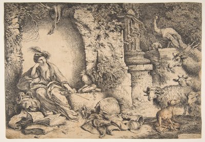 Circe com os companheiros de Ulisses transformou-se em animais, 1650-51. de Giovanni Benedetto Castiglione