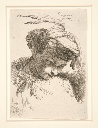 Figura com a sua cabeça encostada ao ombro, da série Pequenos Estudos de cabeças de Giovanni Benedetto Castiglione