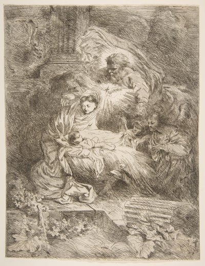 Deus Pai observando a Virgem e o Menino, anjos à direita, ca. 1645-47. de Giovanni Benedetto Castiglione