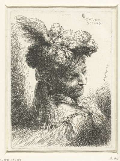 Cabeça de um jovem com brinco Pequeno estudo de cabeças com chapelaria oriental (título da série) de Giovanni Benedetto Castiglione