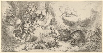 Natividade com Deus Pai e anjos, ca. 1647-50. de Giovanni Benedetto Castiglione