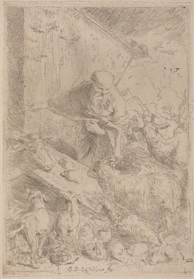Noé e os animais entrando na arca de Giovanni Benedetto Castiglione
