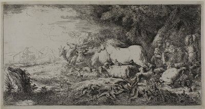 Noé e os animais entrando na arca de Giovanni Benedetto Castiglione