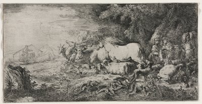 Noé e os animais entrando na arca, 1650-1655. de Giovanni Benedetto Castiglione